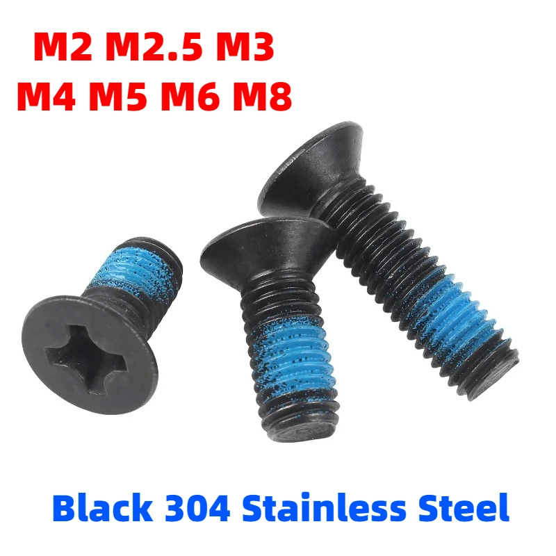 5~100pcs M2 M2.5 M3 M4 M5 M6 M8 Black 304 Stainless Steel Cross Flat Countersunk Head Screw Blue Dispensing Bolts