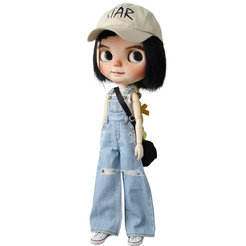 For Blythe Doll Clothes Ripped Strap Jeans for Ob24 Ob22 Azone Dolls Outfit Pants