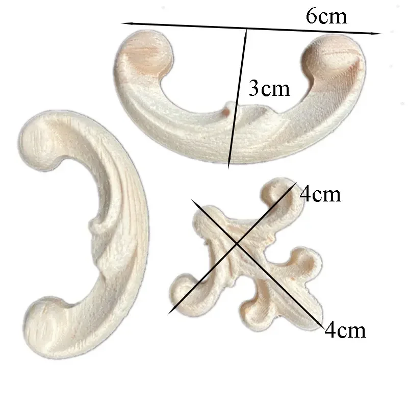1set 6cm 8cm Woodcarving Decal Corner Applique Frame Door Decor Wall Furniture Decor Figurines Wood Miniature Flower Branch