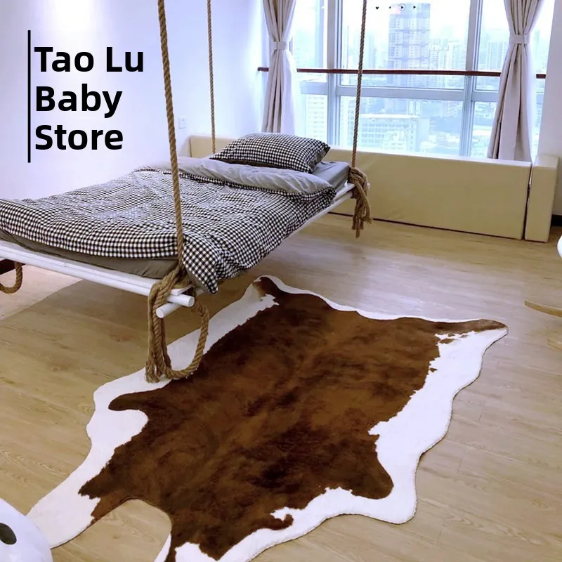 

Brown White Cow Animal Carpet 214m Soft Renovation Living Room Tea Table Bedroom European Style Machine Washable Polyester