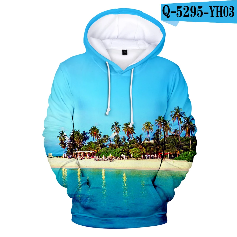 Harajuku Popular Youthful Ocean Sky Seaside Coconut Tree Beach Shell 3D print Hoodies Sweatshirts Casual Long Sleeve Pullovers