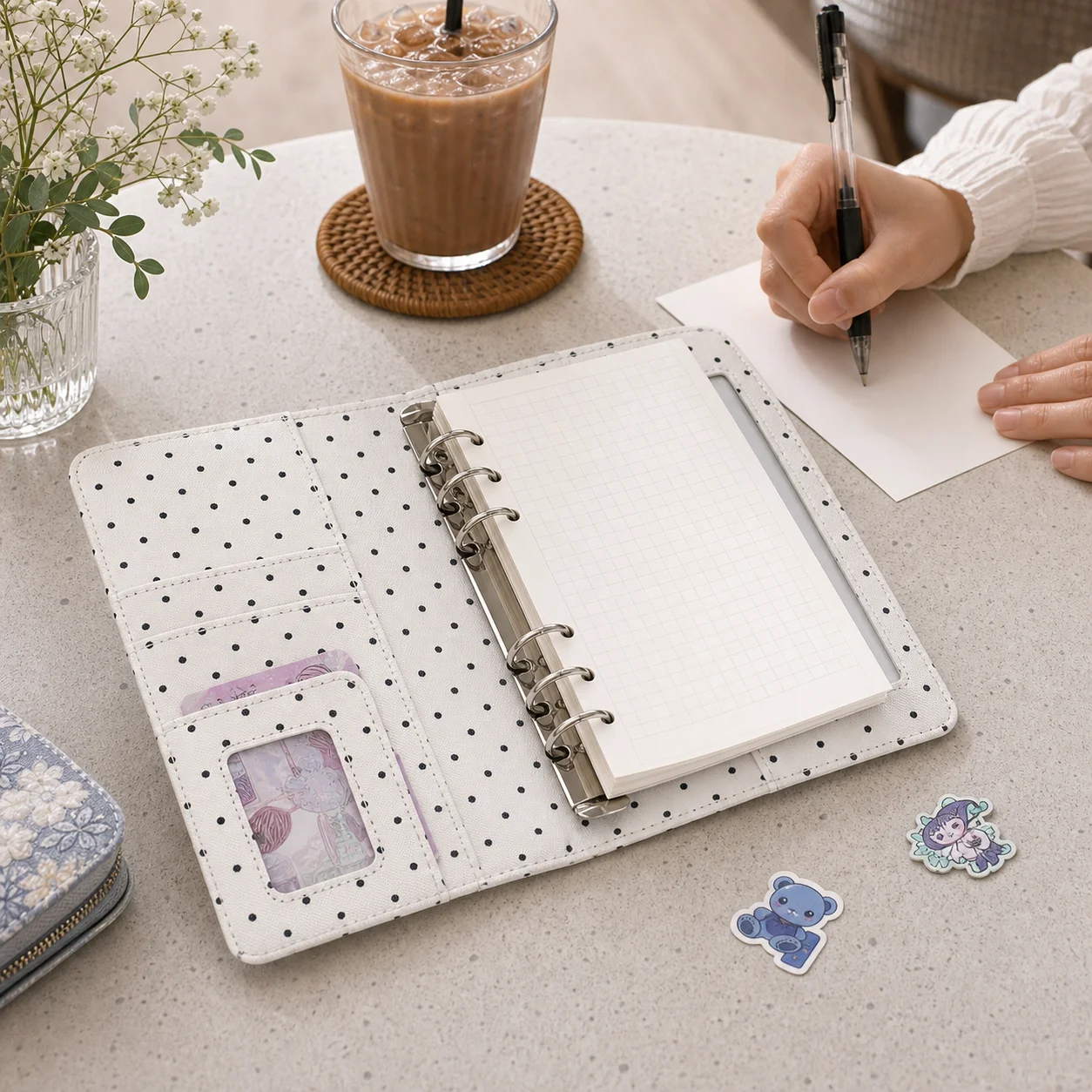 A6 Polka Dot Stoff-Notizbuch mit 6 Löchern, tragbares DIY-Scrapbook-Journal …