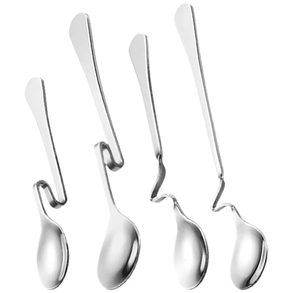 

4 Pcs Cutlery Stainless Steel Tableware Hanging Cup Coffee Spoon Mixing Household Dessert Yogurt Spoons Curved Handle for