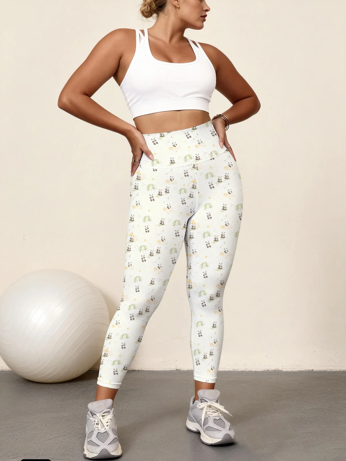 

Panda hot air balloon printed women's high waisted yoga pants, high stretch quick drying sports leggings, gym fitness leggings