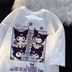 Kuromi Sanrio Graphic Cartoon Fun Print Cotton T-shirt Kawaii Aesthetic Cute Style Women's Summer Y2K Couple's Short Sleeve Top