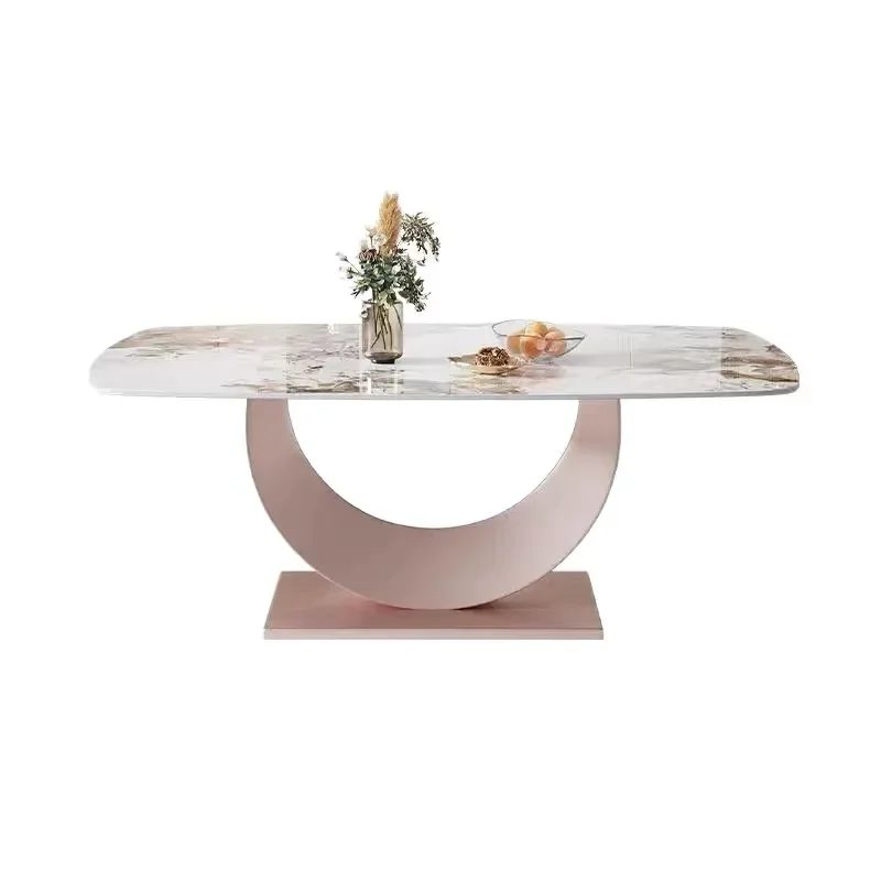 Italian rock slab dining table and chairs simple modern light luxury Internet celebrity bright dining table small household