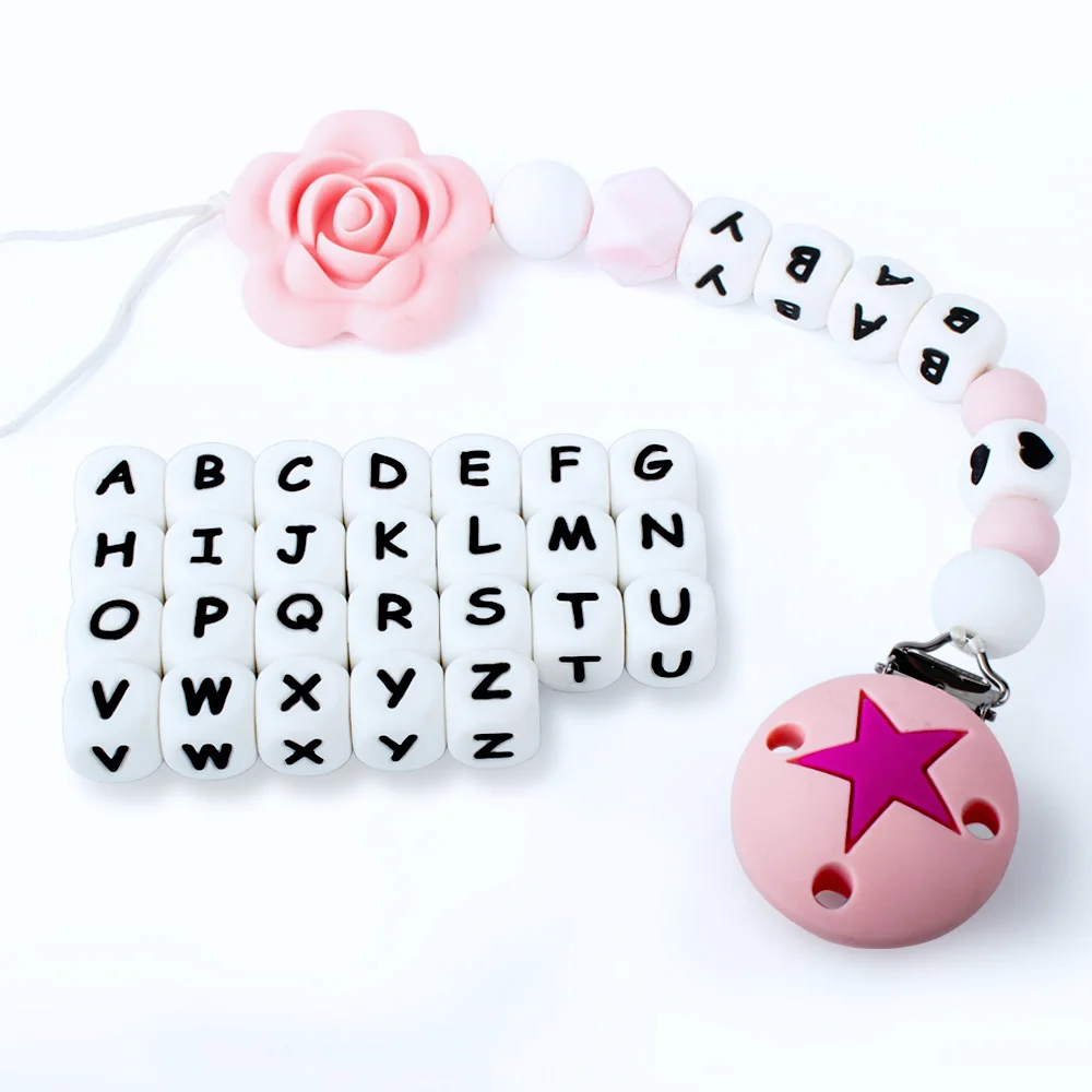 

10pcs 12mm Silicone Letter Beads English Alphabet Silicone Beads Baby Teether For Personalized Name Pacifier Clips Chain Holder