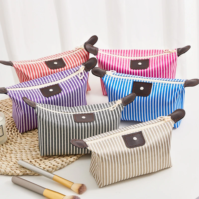 Roomy Waterproof Makeup Bag Striped Cosmetic Organizer Multifunctional Pouch Cosmetic Travel Bag Toiletry Bag