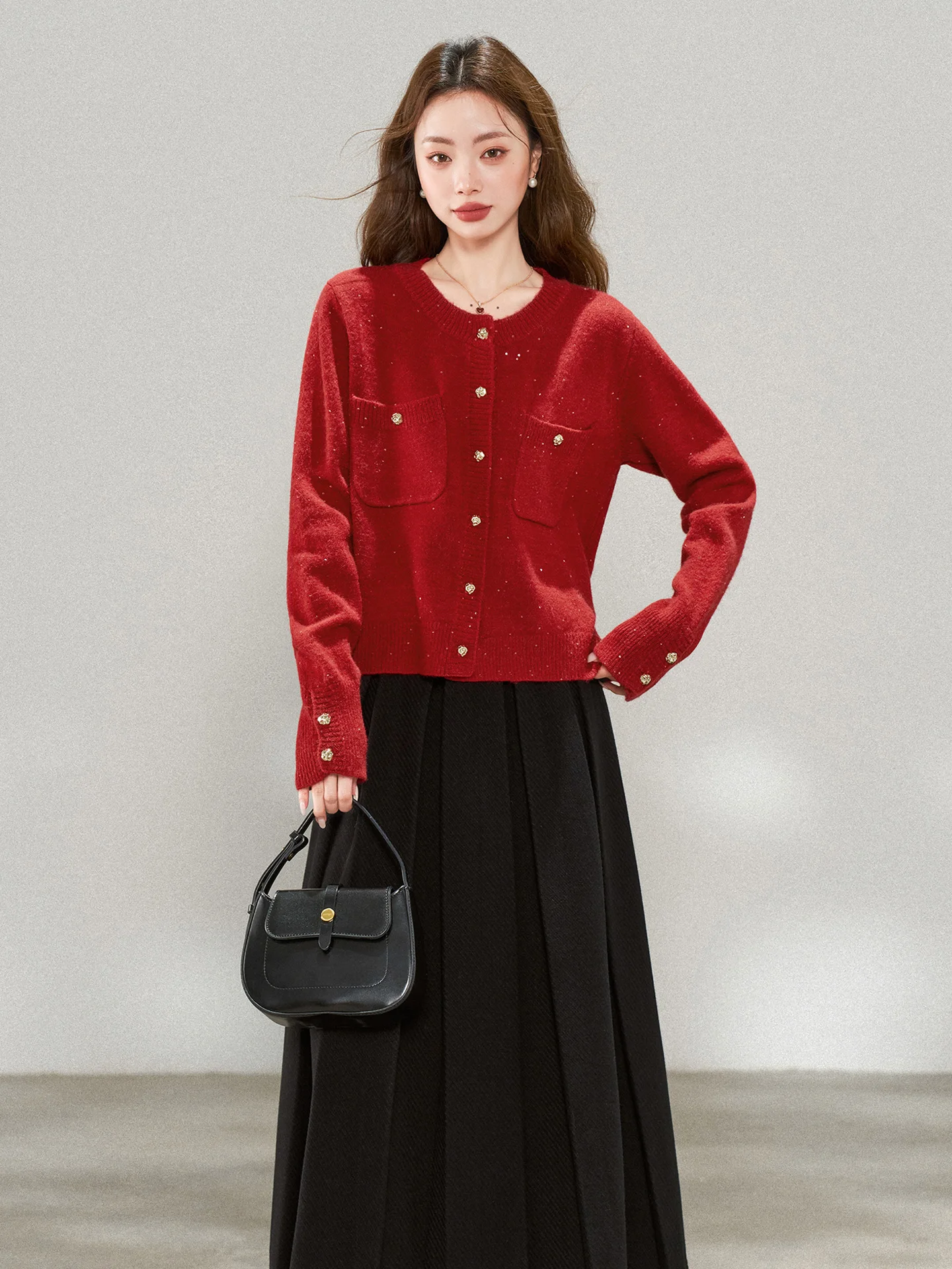 

Red Knitted Sweater And Skirt Set Women's Faion Winter Outfit Two-Piece Suit Chic New Year's Clothing Set for Ladies