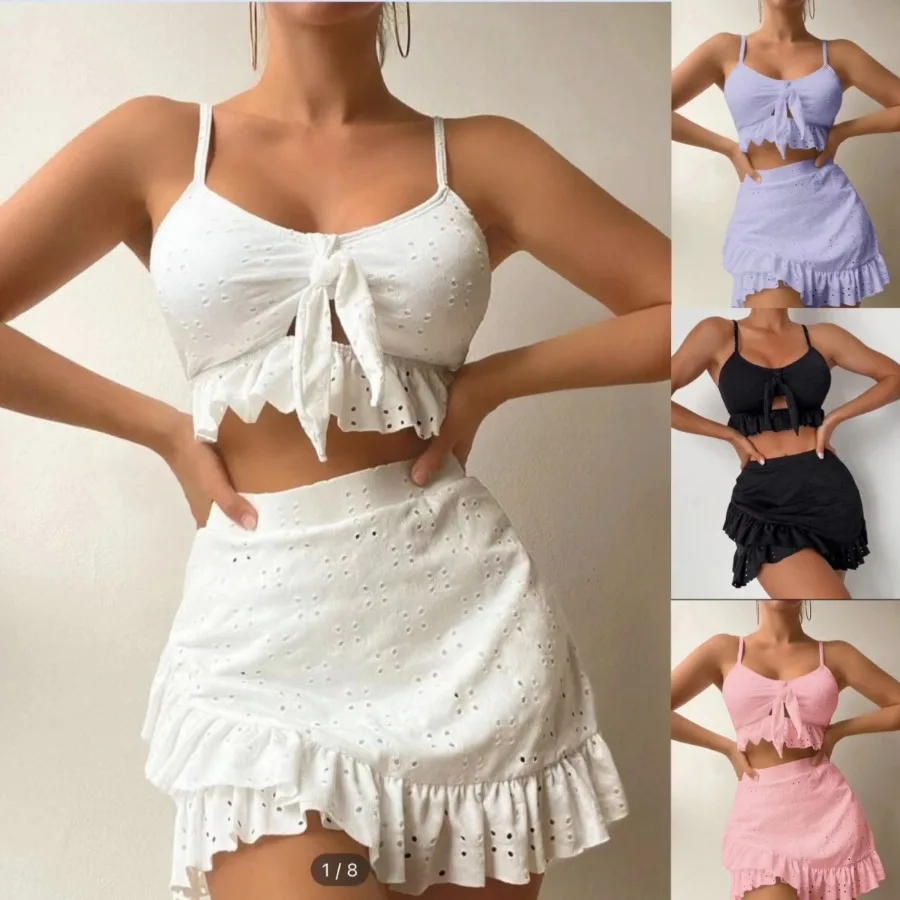 HOT- European and American package hip skirt split swimsuit three-piece  lace   beach bikini swimsuit hit