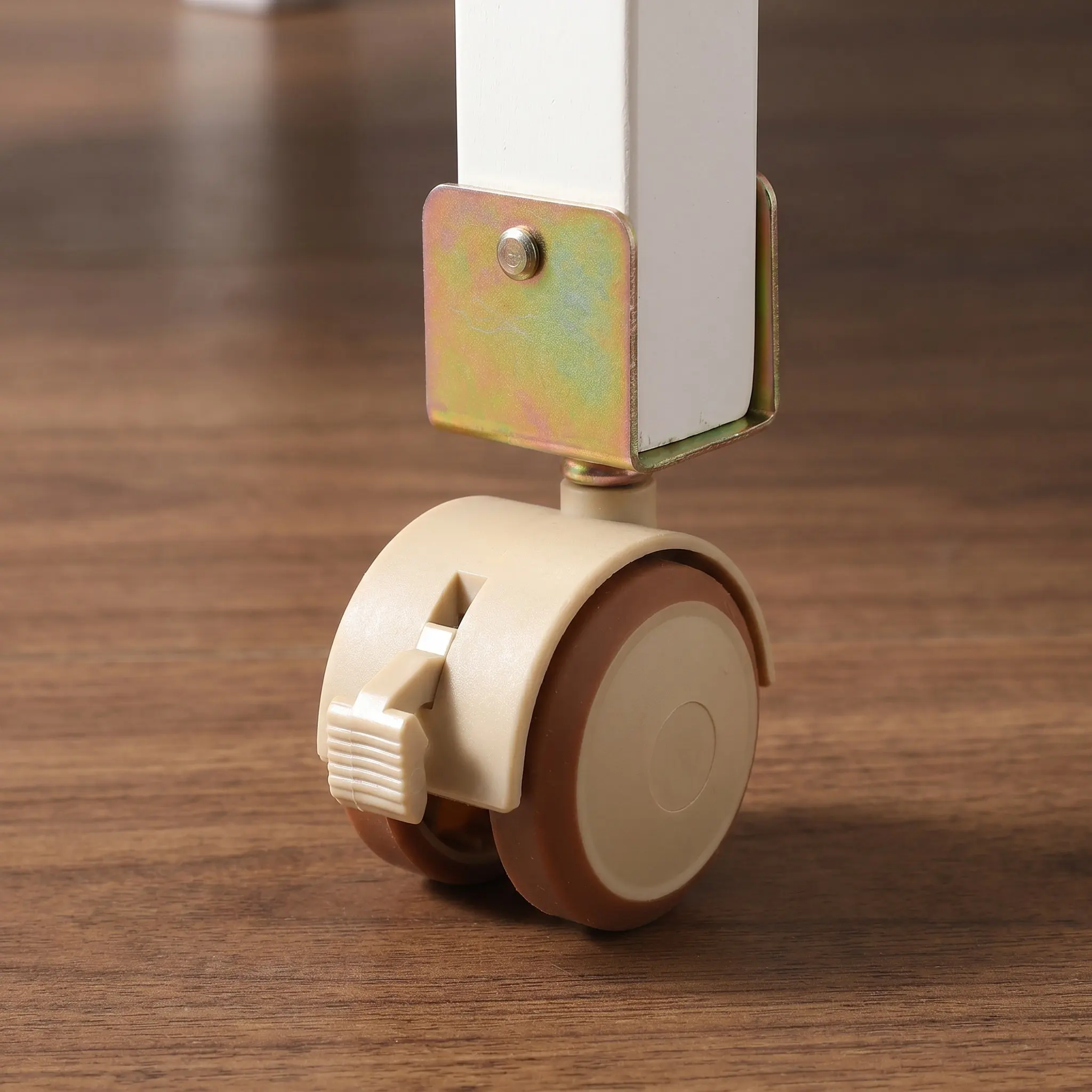 2 Pcs Crib Silent Pulley Furniture Bracket Wheels Baby Bed Casters with Brake Swivel U-bracket view 4