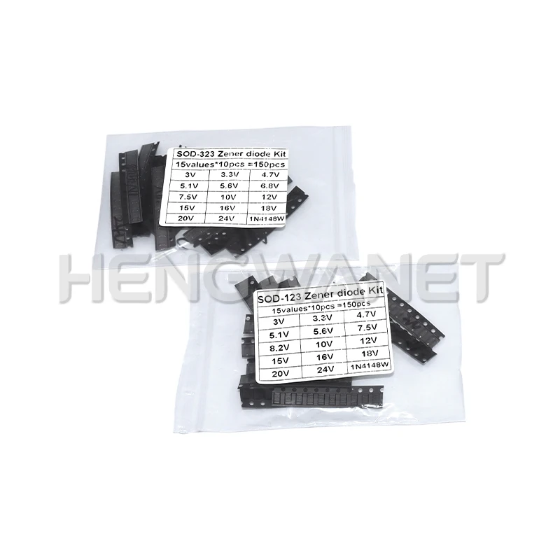 150Pieces 15 values Zener diode kit SOD-123 1206 SOD-323 0.5W Zener diode SMD package 15values*10pcs 3V 3.3V 4.7V 5.1V 5.6V 7.5V