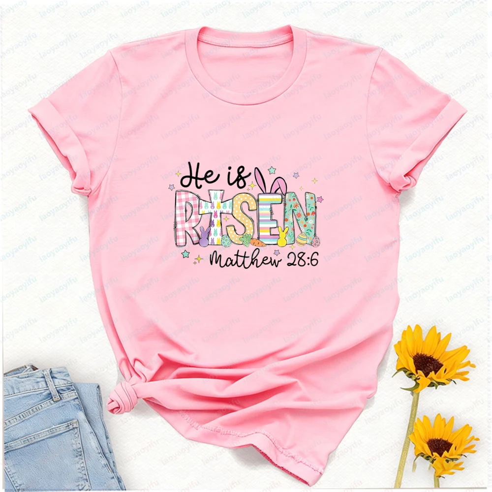 He Is Risen Jesus Christian Happy East T-shirt for Women and Girls Graphic T Shirts Women Clothing Vintage Harajuku Y2k Tops Tee