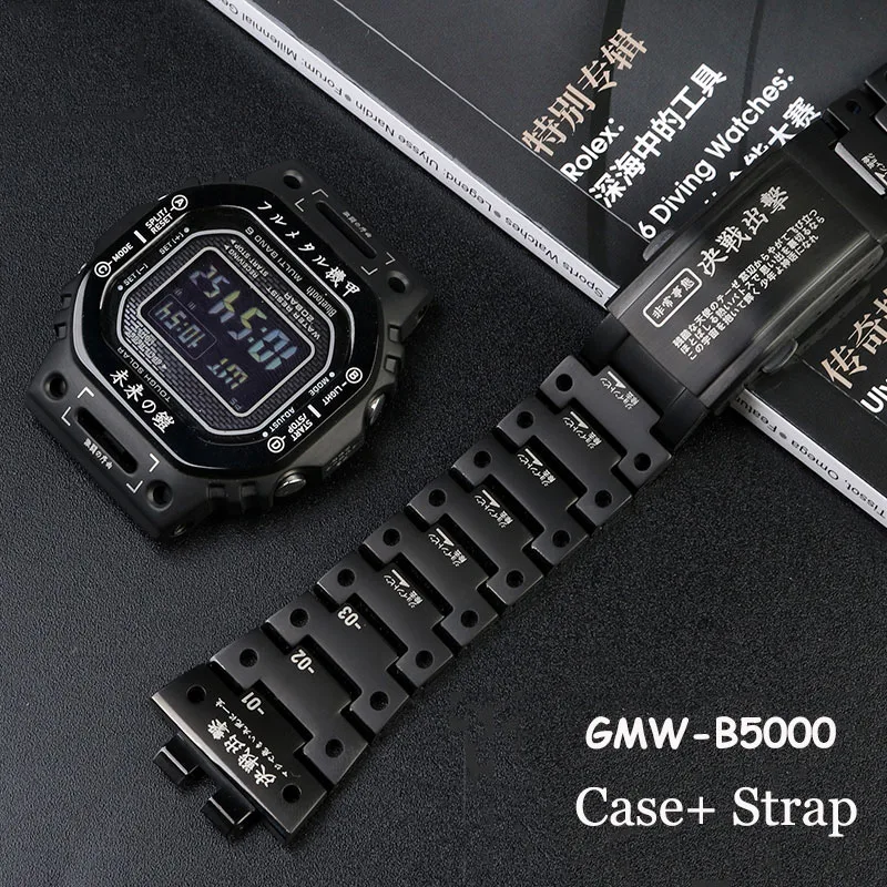 Stainless Steel Watch Strap and Case For Casio G-SHOCK  GMW-B5000   Modified MechWarrior Project  Bezel Bracelet Watchband