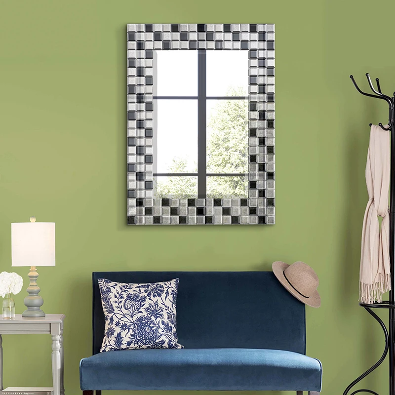 European toilet vanity mirror wall-mounted bathroom mirror intelligent  with lamp art  decorative square styling