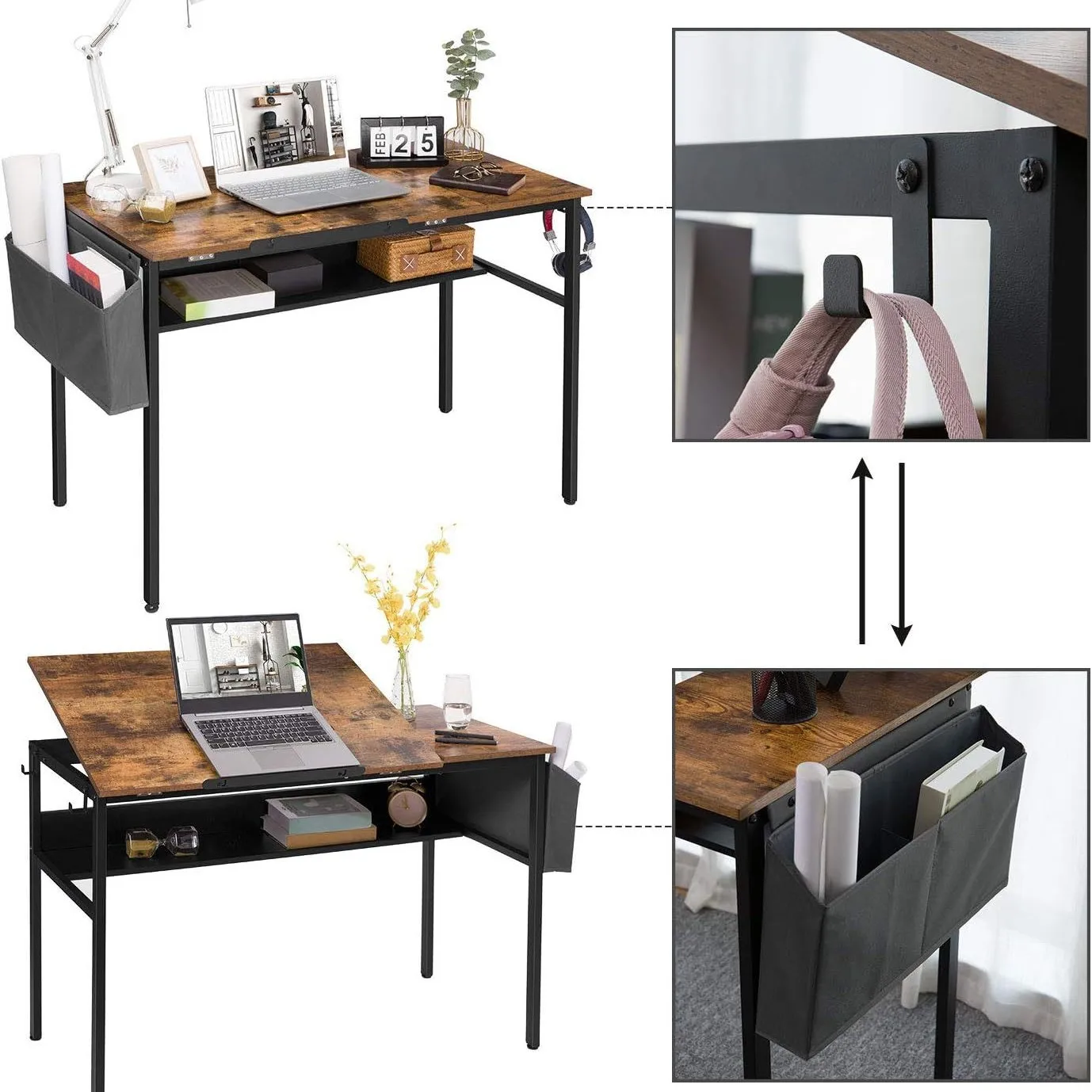 

Household computer desk Simple student writing desk Cloth bag storage desk