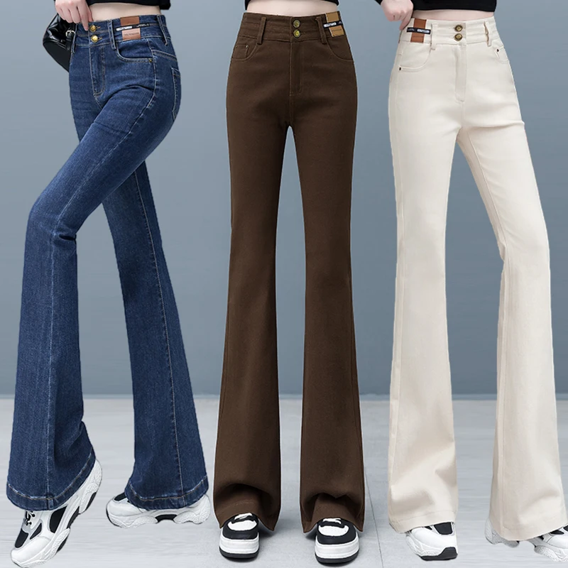 

Джинсовые брюки с высокой талией, женские свободные расклешенные брюки Thiened Fce, утягивающие весенне-осенние новые брюки