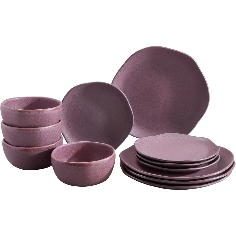 

Набор керамической посуды из 12 предметов на 4 человека с тарелками и мисками идеально подходит для ежедневной столовой и развлечения в микроволновой печи и блюда.