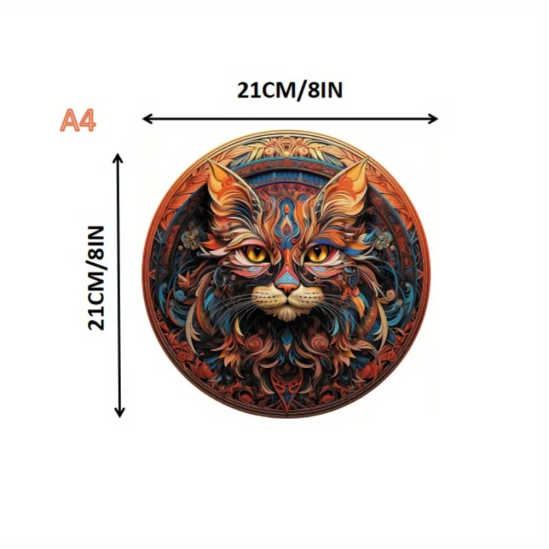 لغز خشبي على شكل قطة ملونة فريد من نوعه - لعبة فنية لتزيين المنزل، لعبة عائلية، بانوراما خشبية صديقة للبيئة للبالغين والأطفال #4