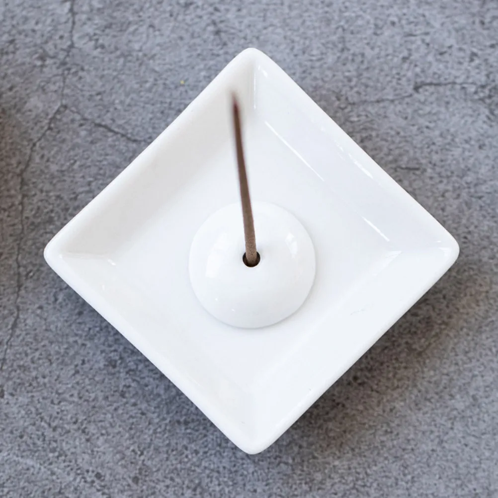 2Pcs White Ceramic Incense Stick Tray Round Square Shape Premium Material No Rust No Fading Desktop Decoration Office Tea