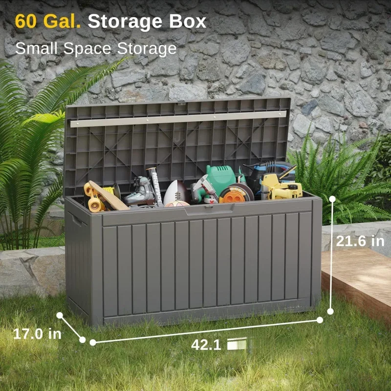 85 gallon deck box lockable resin outdoor storage box waterproof outdoor container for patio furniture cushions, pillow