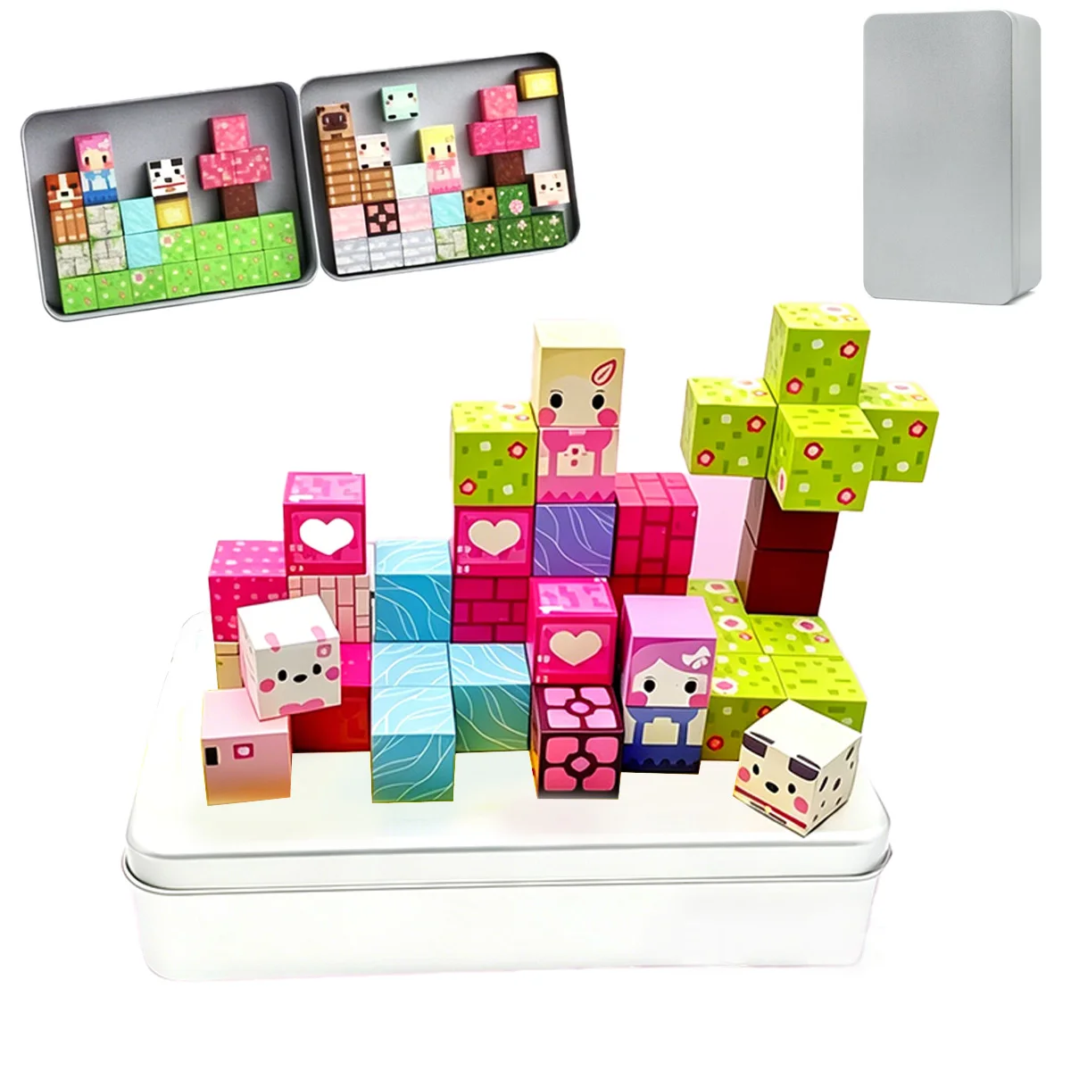 Magnetic Building Block Toy Mine World Stacking Bricks Creative Cube Iron Box Set Model Educational Kids Gifts for Boy Girl