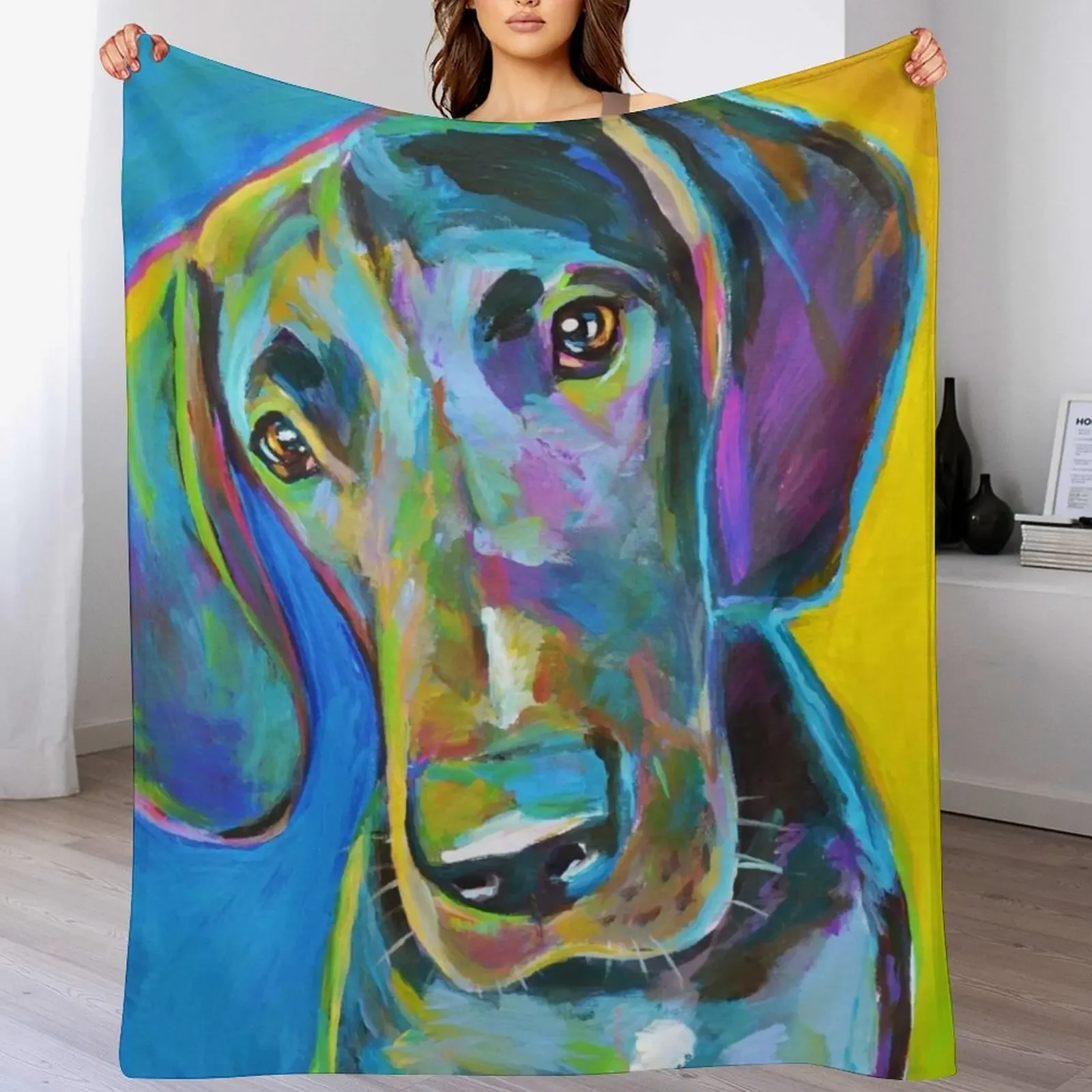 Colorful GREAT DANE Painting by Robert Phelps Throw Blanket Decorative Sofas Sofa Quilt Blankets