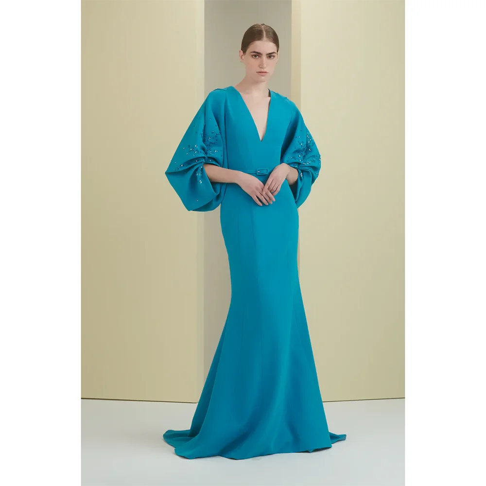

Customized V-Neck Long Evening Dresses Elegant Formal Occasion Prom Gowns Flowers Mermaid 2026 Floor Length Prom Dresses