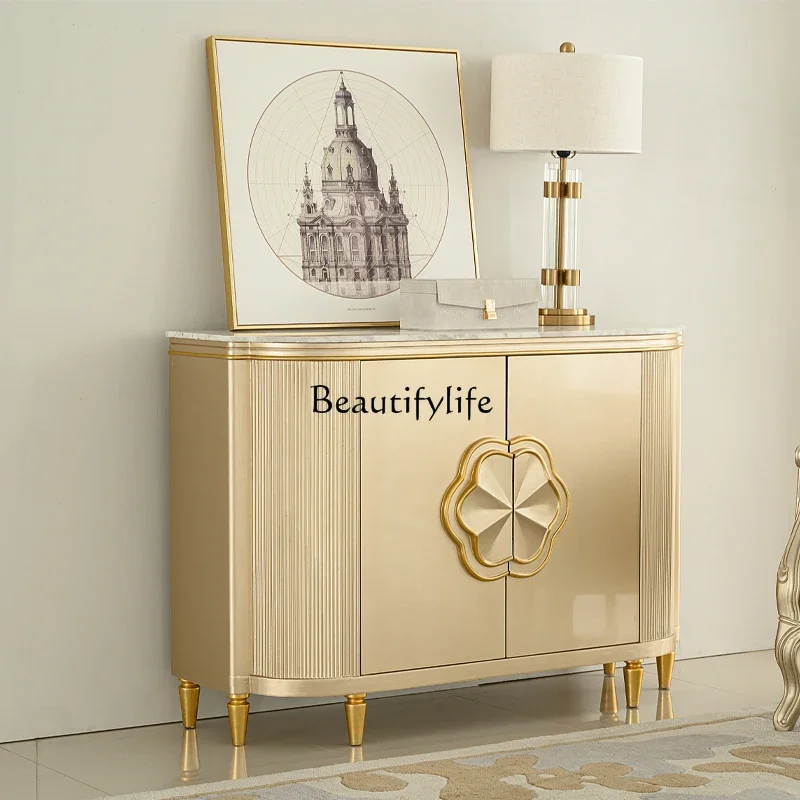 LS 04 خزانة شرفة من الخشب الصلب ذات مدخل رخامي فاخر إيطالي أمريكي خفيف، شقة صغيرة، نصف دائرة بسيطة ما بعد الحداثة