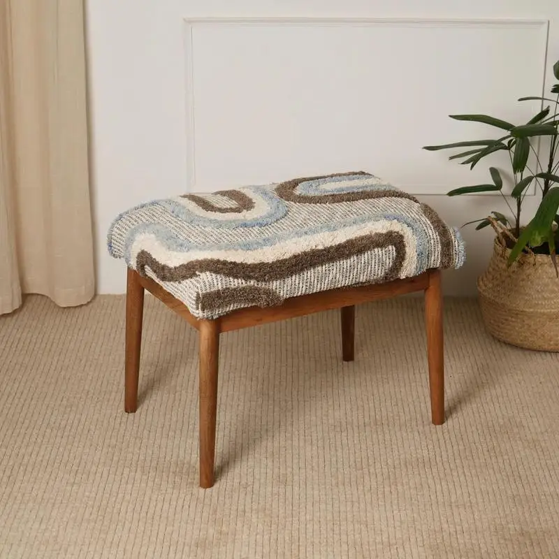 Set of 2 Tufted Upholstered Stools with Wooden Legs - Stylish & Versatile Seating for Living Room, Bedroom, Vanity, or Entryway