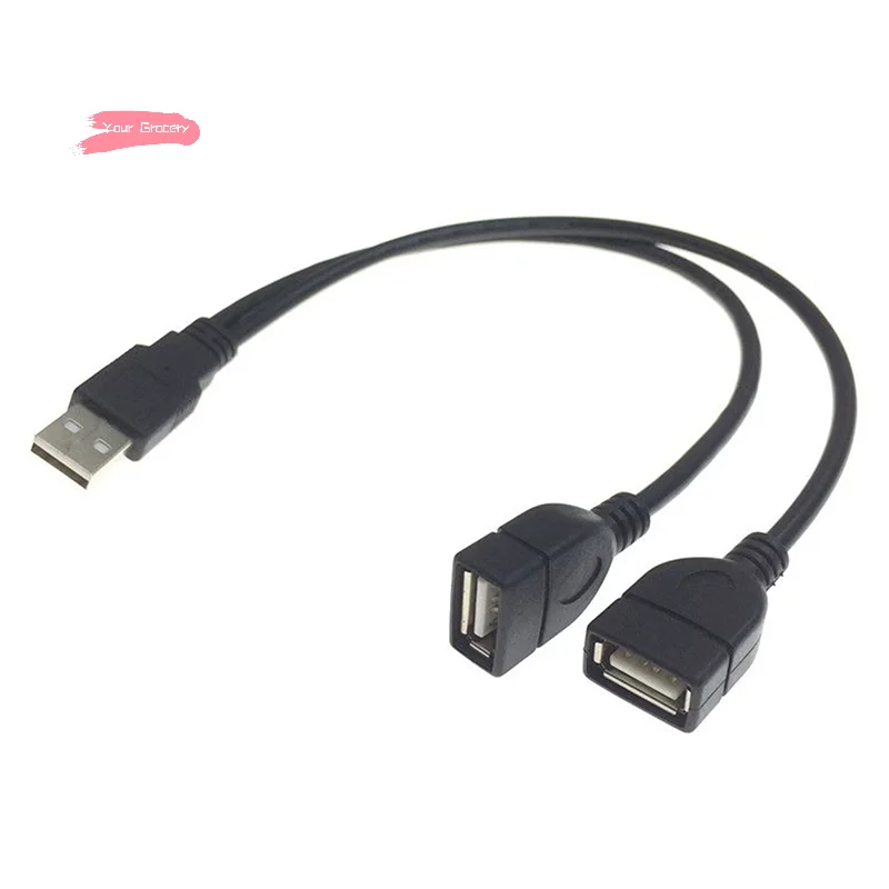 Y-1Pc Schwarz 1 auf 2 Buchse auf USB-Stecker, Stromverlängerungskabel, USB 2.0-Kabel, Doppel-Splitter-Adapterkabel