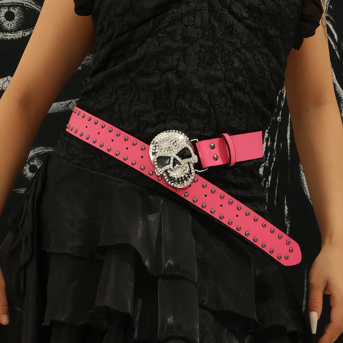 Crystal Skull Buckle Belt All Age Rivet Studded Belt Vintage Pants Belt Street Dance Club Belt Eye Catching