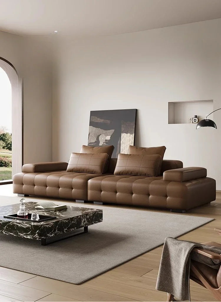 

FF Brown ecological leather sofa combination Italian minimalist comfort high-grade high-rebound sponge