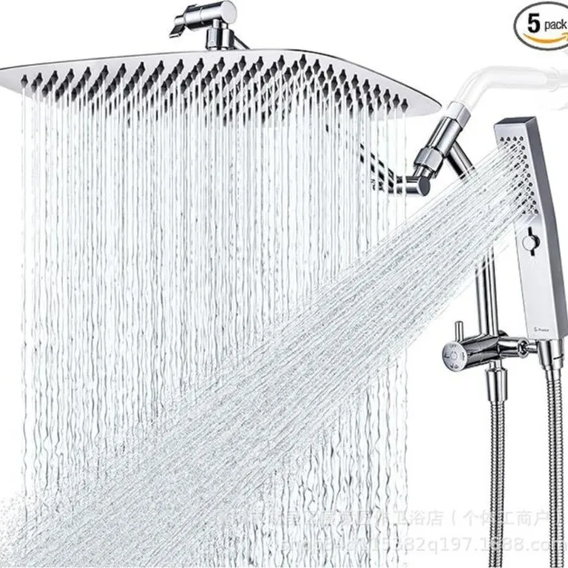Luxury Rainfall Shower System Set Square Head Handheld Sprayer Slide Bar Bracket Hose Complete Bathroom Fixture Kit Chrome