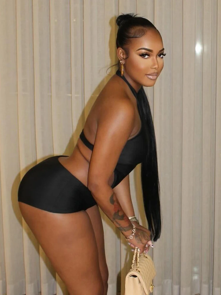 

Sisterlinda Trend Hollow Thick Romper Women Sexy Irregular Tight Midnight Club Hipster Stretch Halter Backless Activity Playsuit