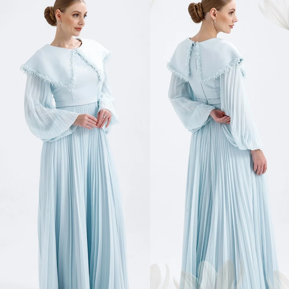 

Customized Intricate Jersey Pleat Tassel A-line Scoop Neck Long Dresses Bespoke Occasion Elegant Classic