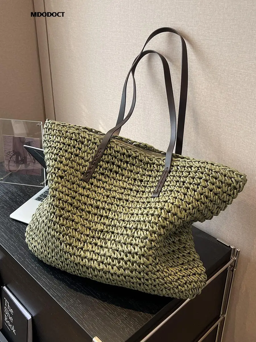 Luxury Design Straw Woven Tote Bags Summer Casual Large Capacity Handbags New Fashion Beach Women Shoulder Simple Style Shopping