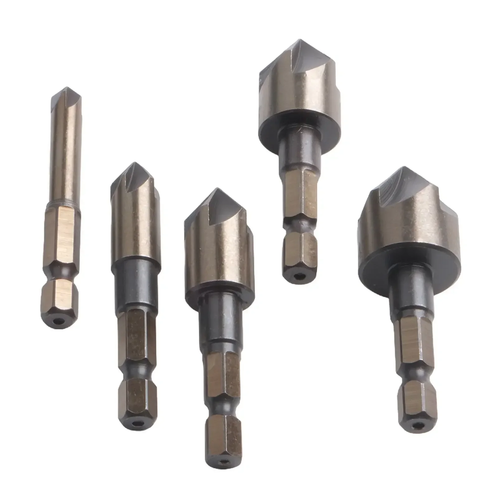 5pcs Countersink Drill Bit 5 Flute Chamfering Cutter Drill Wood Hole Cutter Hexagonal Shank Counter Sink Drill Bits For Metals