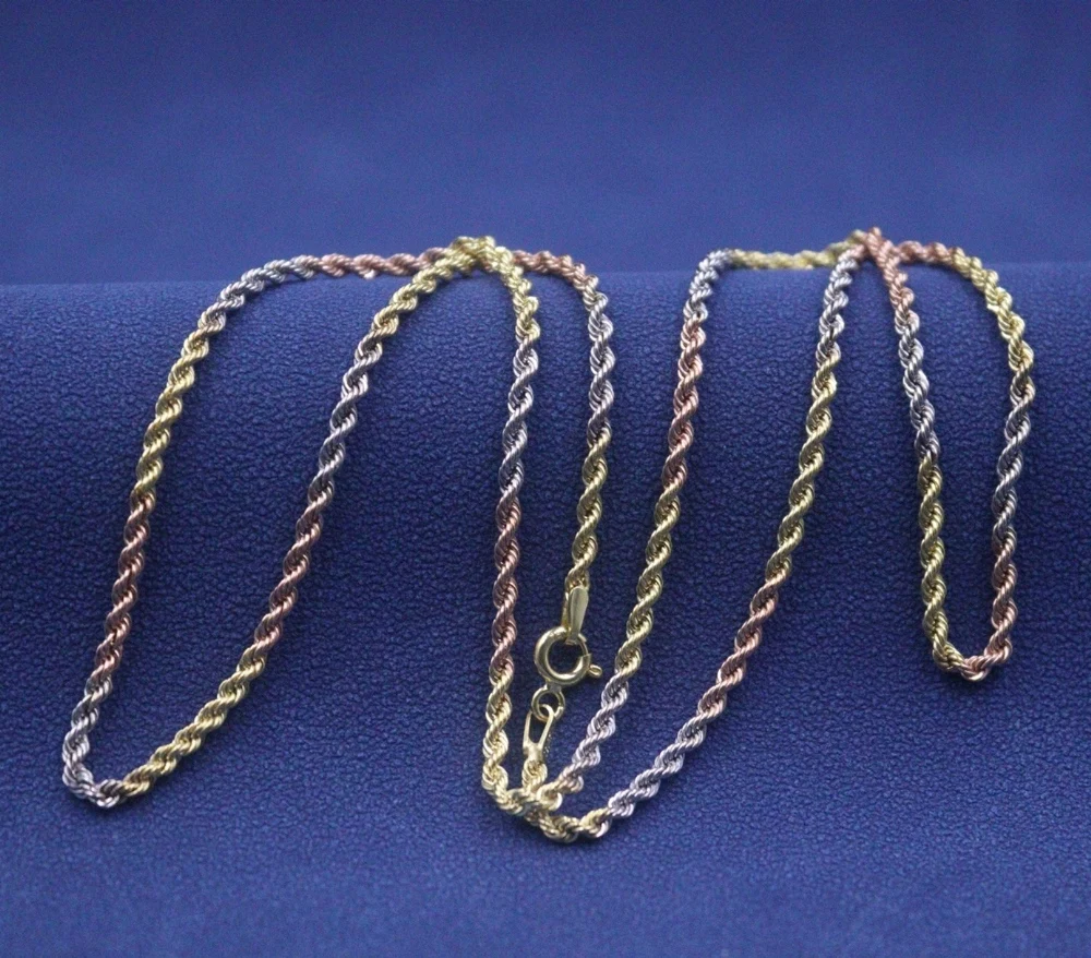 

Real Pure 18K Multi-Tone Gold Chain Women 2mm Twist Rope Necklace 3-3.1g /50cm