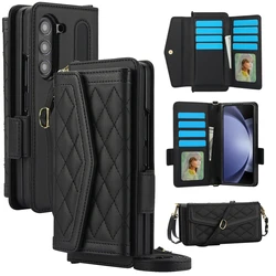 Luxury Card Slot Phone Holder Leather Case for Samsung Galaxy Z Fold 7 6 5 4 3 Fold7 Wallet Strap Cover Crossbody Cases Etui