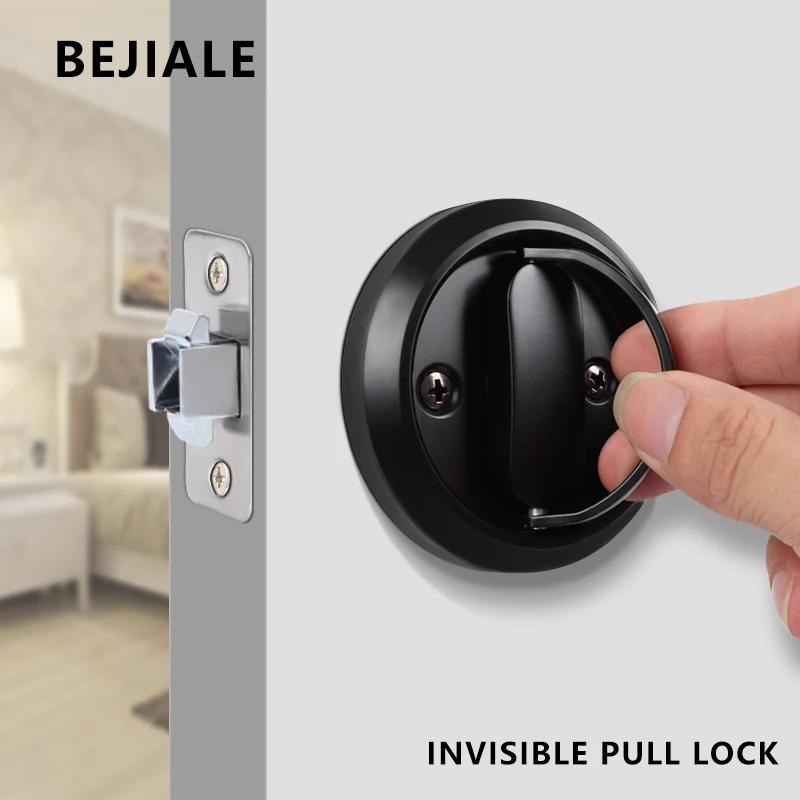 Pull Ring Invisible Lock Double Side Dark Lock Bedroom Door Interior Wooden Door Push Pull Shift Lock With Key Without Handle