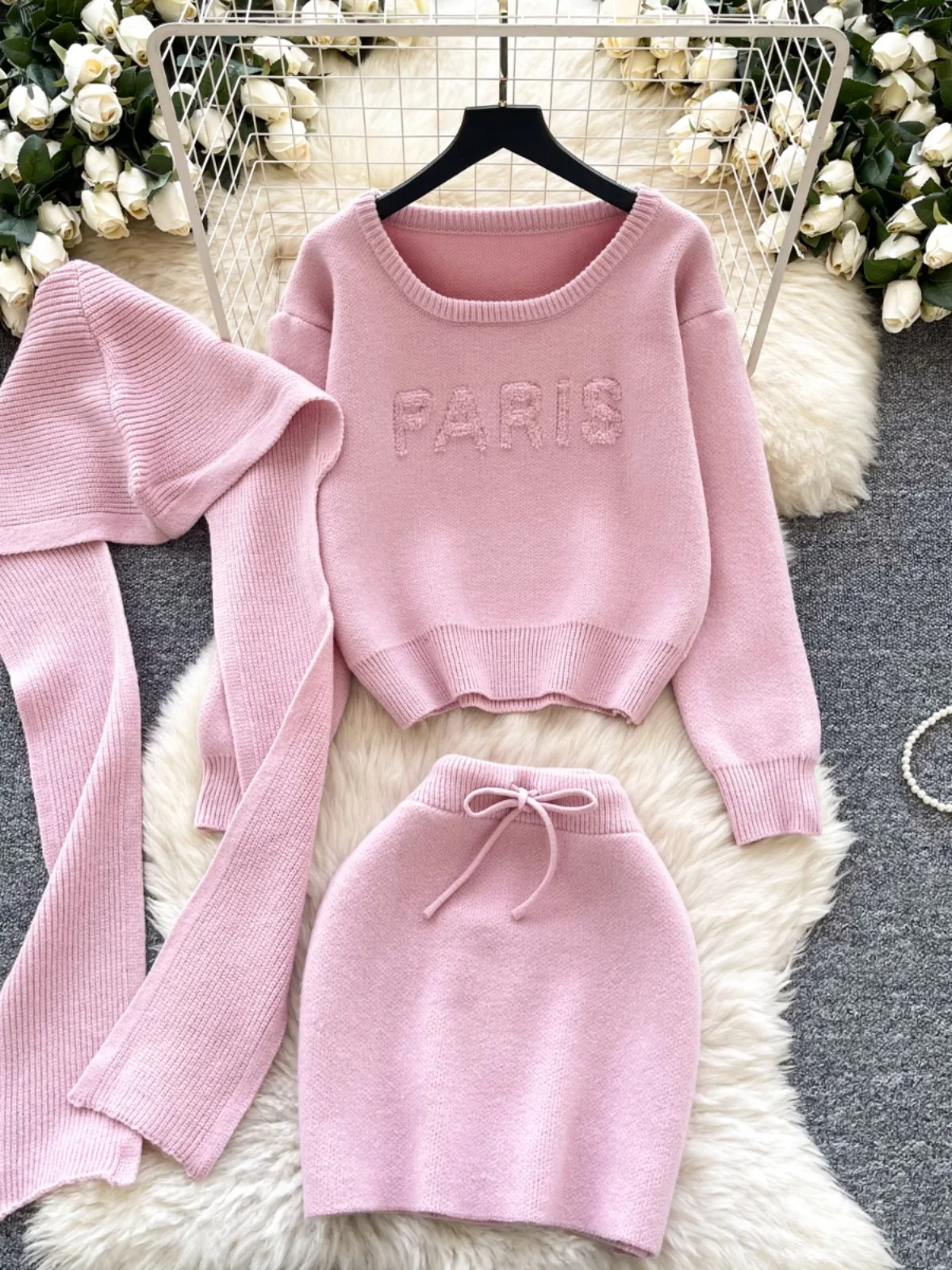 

Женский вязаный свитер Soft Sle Sweet Spicy ort Sve Long Sve, облегающая юбка с высокой талией, шарф, шапка, футболка...