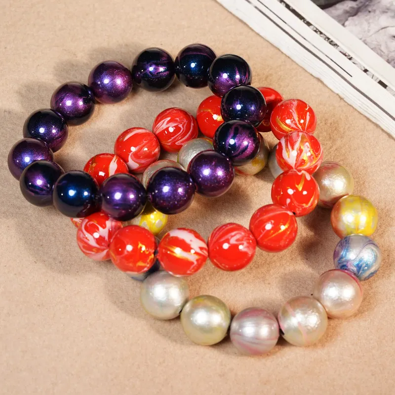 Chinese Style Lucky Marbled Lacquer Beaded Bracelet For Women Colorful Blessing Fortune Prayer Mala Vintage Handmade Jewelry Gif