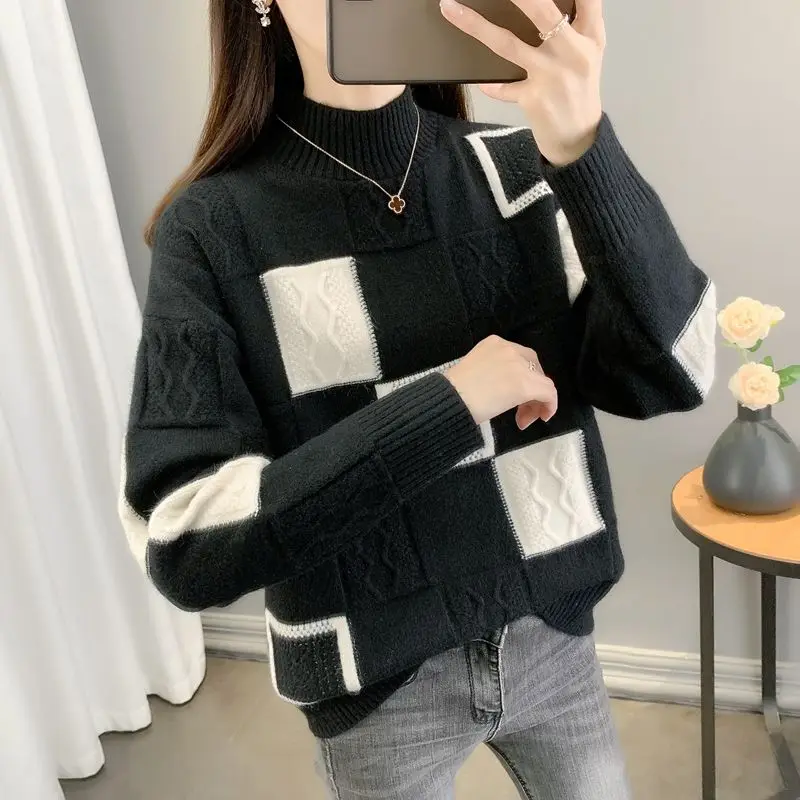 Autumn Winter Korean Loose Sweaters Women New High-quality Long Sleeve Mock Neck Knitting Bottoming Shirt All-match Lady Top