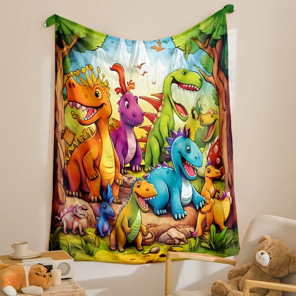 1pc Jungle Dinosaur Group Print Throw Blanket soft home lounge workstation Blanket balcony indoor rest garden seating Birthday