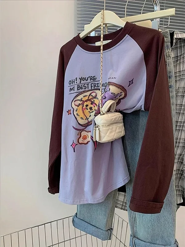 Damska koszulka plus size 300 Pou fiti z nadrukiem, długa, wiosenna, w stylu amerykańskim retro, luźny krój, europejski styl, elegancka bluzka.