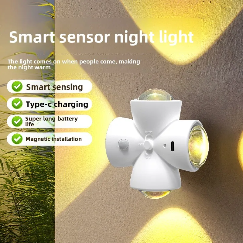 USB Rechargeable Magnetic Wall Mount Night Light Auto Human Motion Sensor Indoor Bedroom Corridor Ambient Lamp