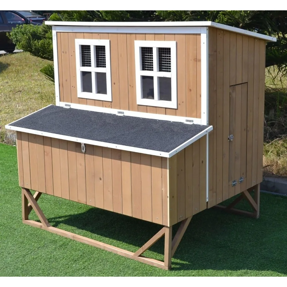 New Large Cage, Wood Chicken Coop ,Backyard Hen House for 4-8 Chickens,Cage with 4 Nesting Box.