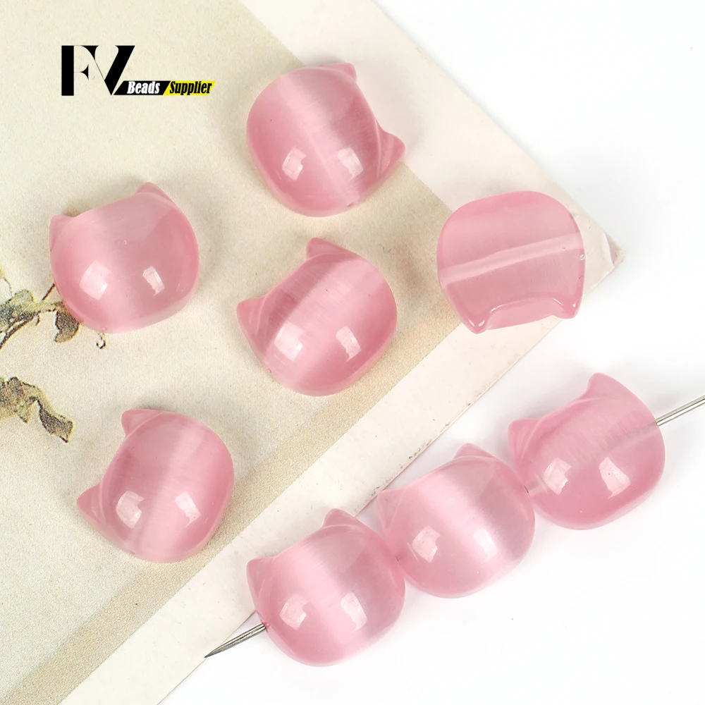 2 Piezas de Cuentas de Jaspe Ojo de Gato Rosa de 16 mm, con Orificio Transversal, Forma de Gato, para Fabricación de Joyas, DIY, Pulseras, Collares y Accesorios
