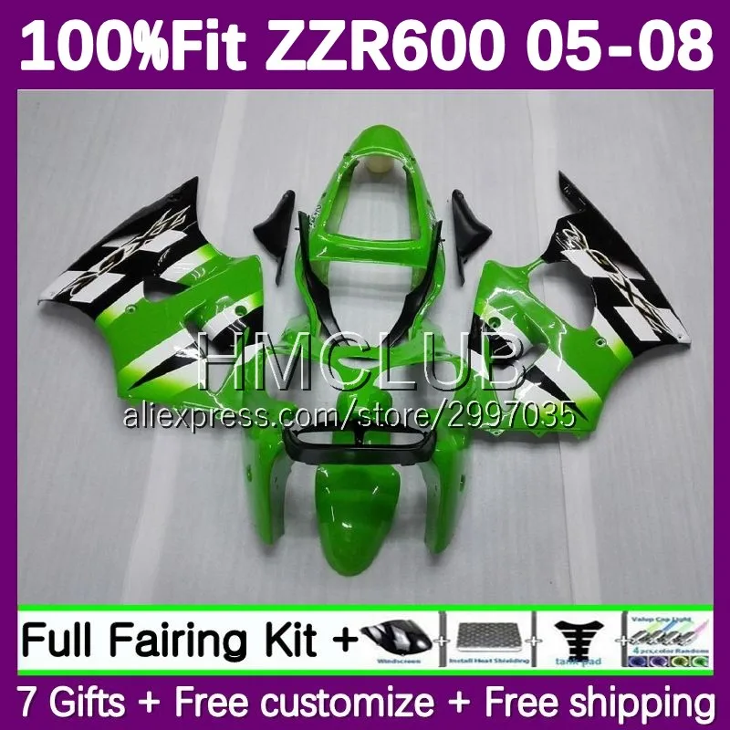 OEM Fairing For KAWASAKI NINJA ZZR-600 ZZR600 ZZR 600 05 06 07 08 98No.17 ZZR600 2005 2006 2007 2008 Injection Body Factor green